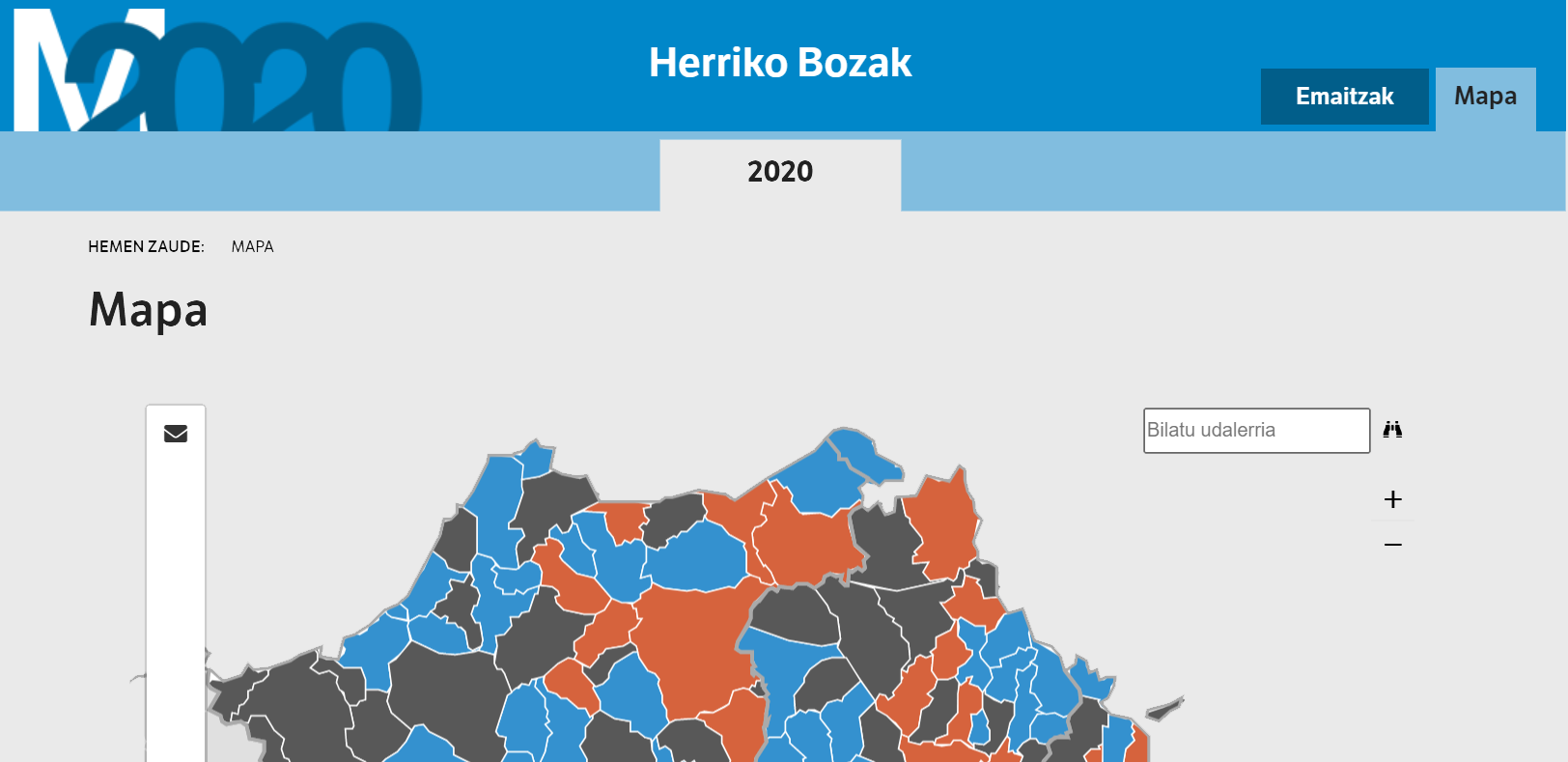 [2020/03/15] Ipar EHko hauteskundeetako emaitzen mapa interaktiboa egin du Gaindegiak Berriarentzat 