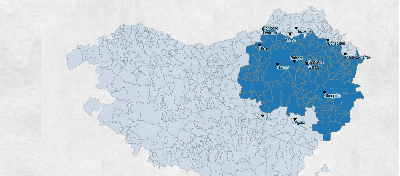 Menos municipios dinamizadores y más grandes al sur de los Pirineos, más pequeños y abundantes en el norte