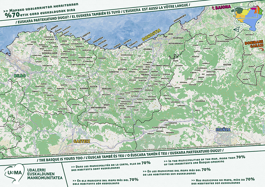 Biztanleriaren %70etik gora euskaldunak diren udalerrien mapa